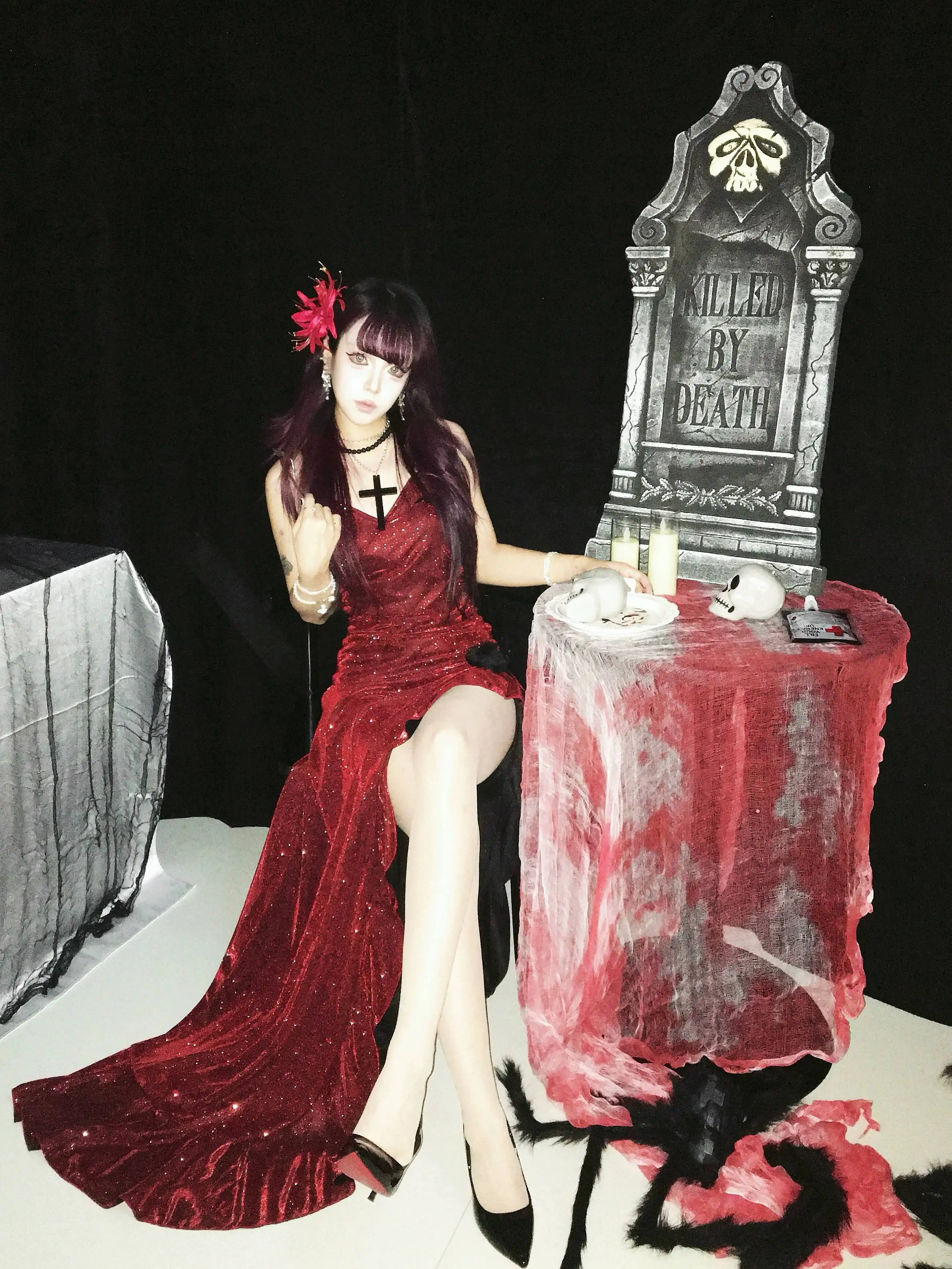 Brave Legend Authentic Dark Sparkling Red Showa Princess Sexy Bodycon Mermaid Dress Gown view 5