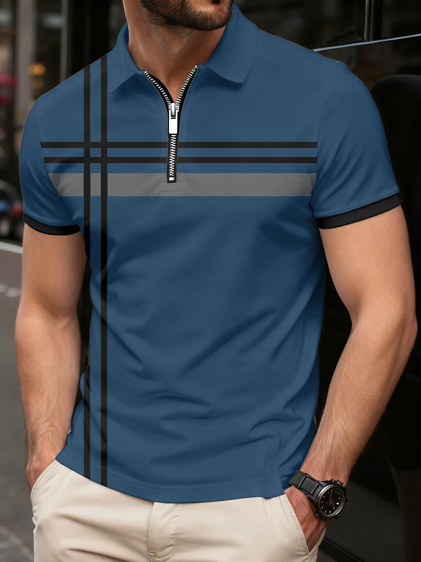 

Men's Clothing Striped Fashion Polos T-Shirts Summer Short Sleeve Printed Trend Street Male POLO T Shirt