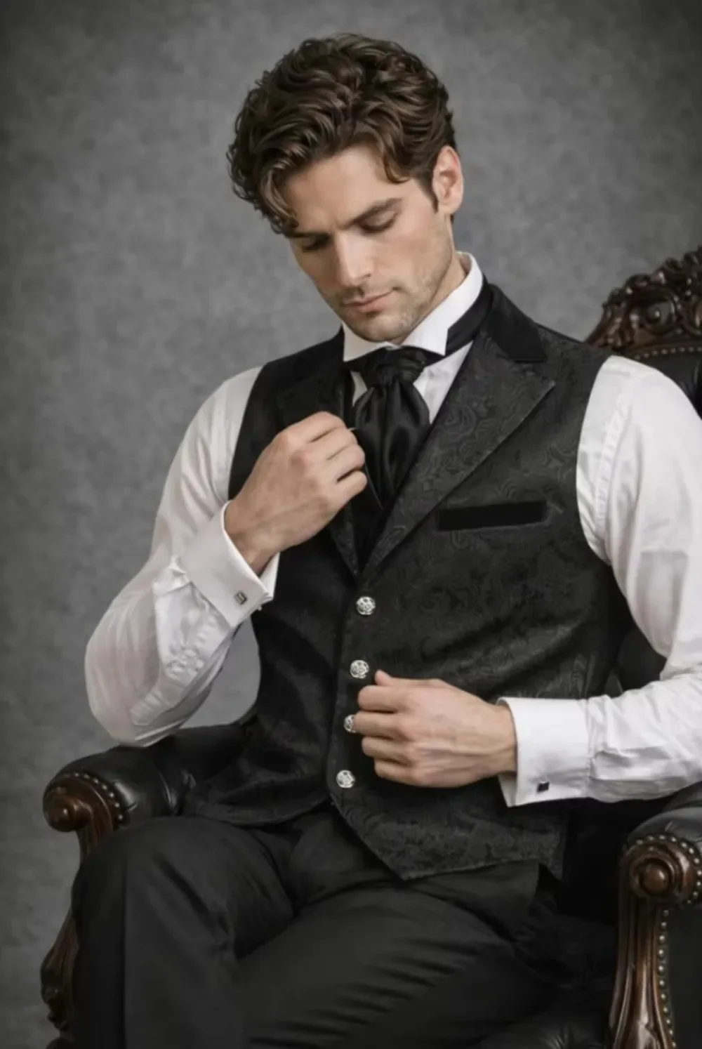 Herren-Weste im viktorianischen Steampunk-Stil mit Paisley-Muster, ärmellose Weste mit Reverskragen für Halloween, Cosplay-Partys und den täglichen Gebrauch. – Detail 5