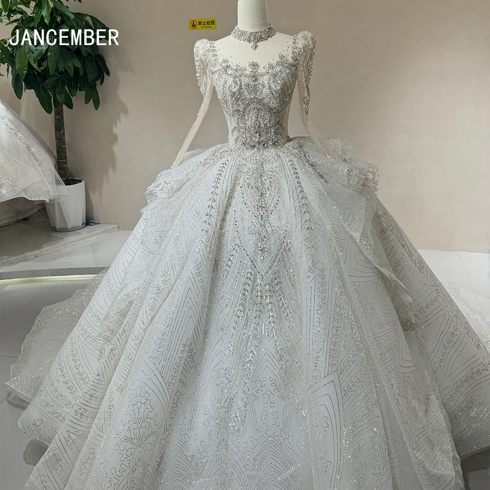 

Свадебные платья 2026 с круглым вырезом по индивидуальному заказу, с длинным рукавом, блестящие бисерные блестки, кружевное бальное платье с кристаллами, Vestidos De Novia, со шнуровкой сзади