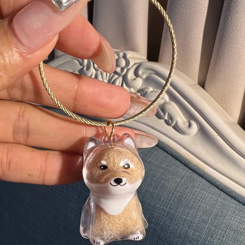كبسولة شفافة لتقوم بها بنفسك جرو الفراء تذكارية شيبا اينو كيرينغ حقيبة سحر Kawaii شعر الحيوانات الأليفة سلسلة مفاتيح تذكارية