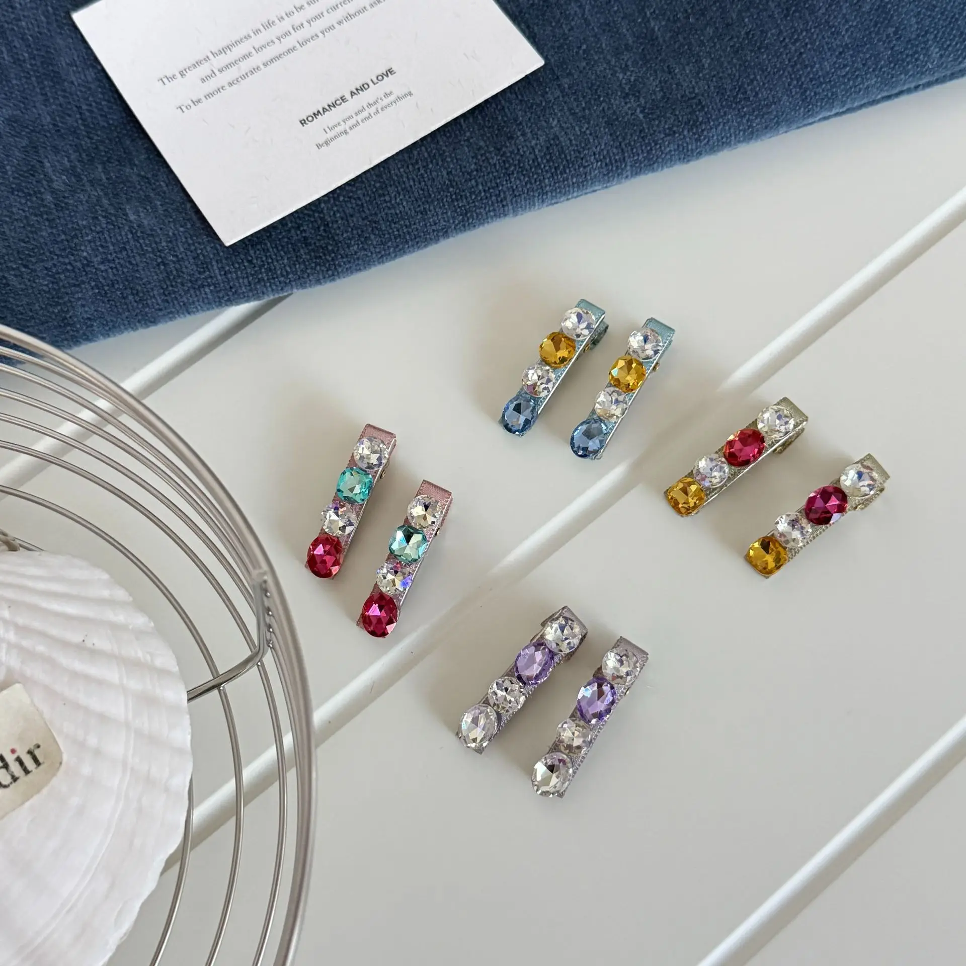 

Crystal Hair Clip Rhinestone Side Clip Korean Simple Colorful Non Slip for Bangs Girls Daily Use Premium Resin Lightweight