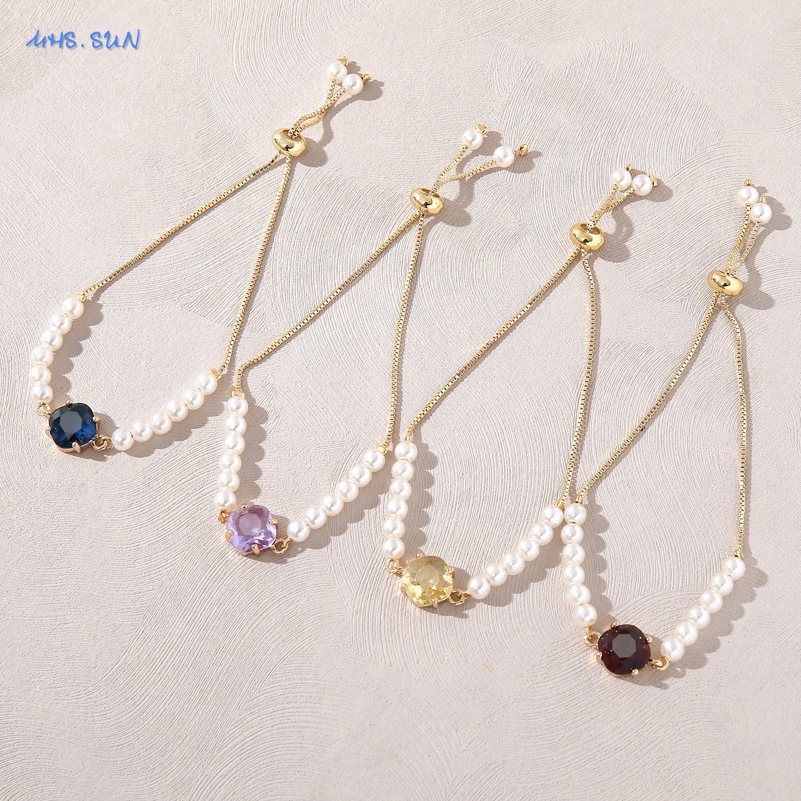 MHS.SUN Imitation Pearl Beads Bracelets 12 Months Charms Adjustable Bracelet Birthday Party Jewelry Gifts For Women Girls