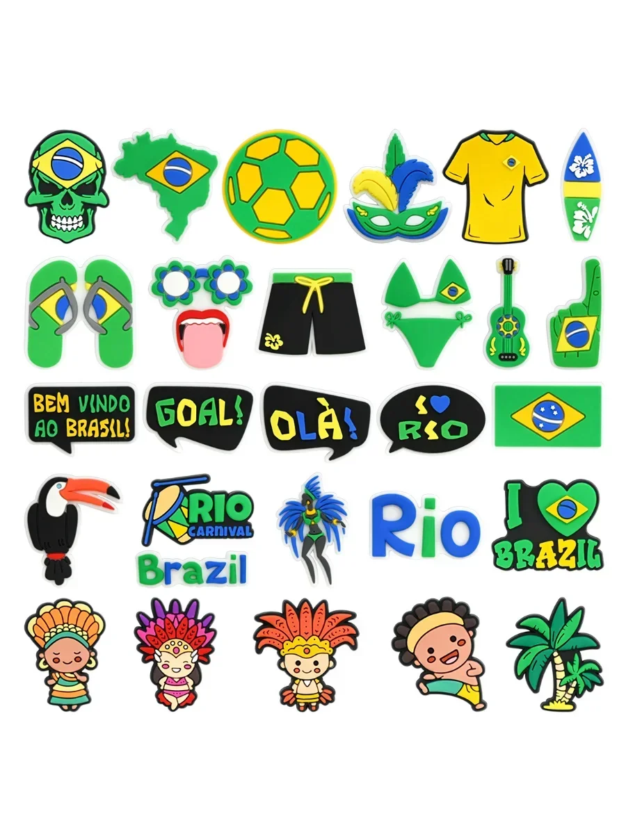 Brésil football PVC chaussure boucle breloques accessoires fille chapeau décorations fantôme pour sabots sandales bracelets bricolage enfants unisexe cadeau