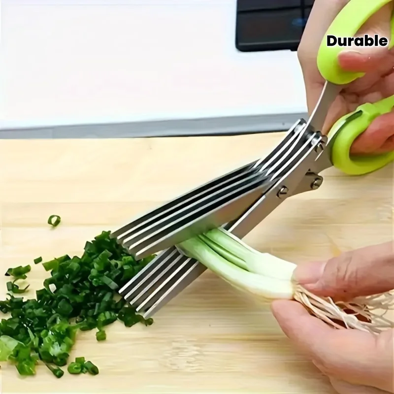 Tijeras de Cocina de Acero Inoxidable de 3 Cuchillas, Tijeras Cortadoras de Hierbas Multicapa para Picar Cebolla Verde, Repollo, Cilantro, Algas Marinas