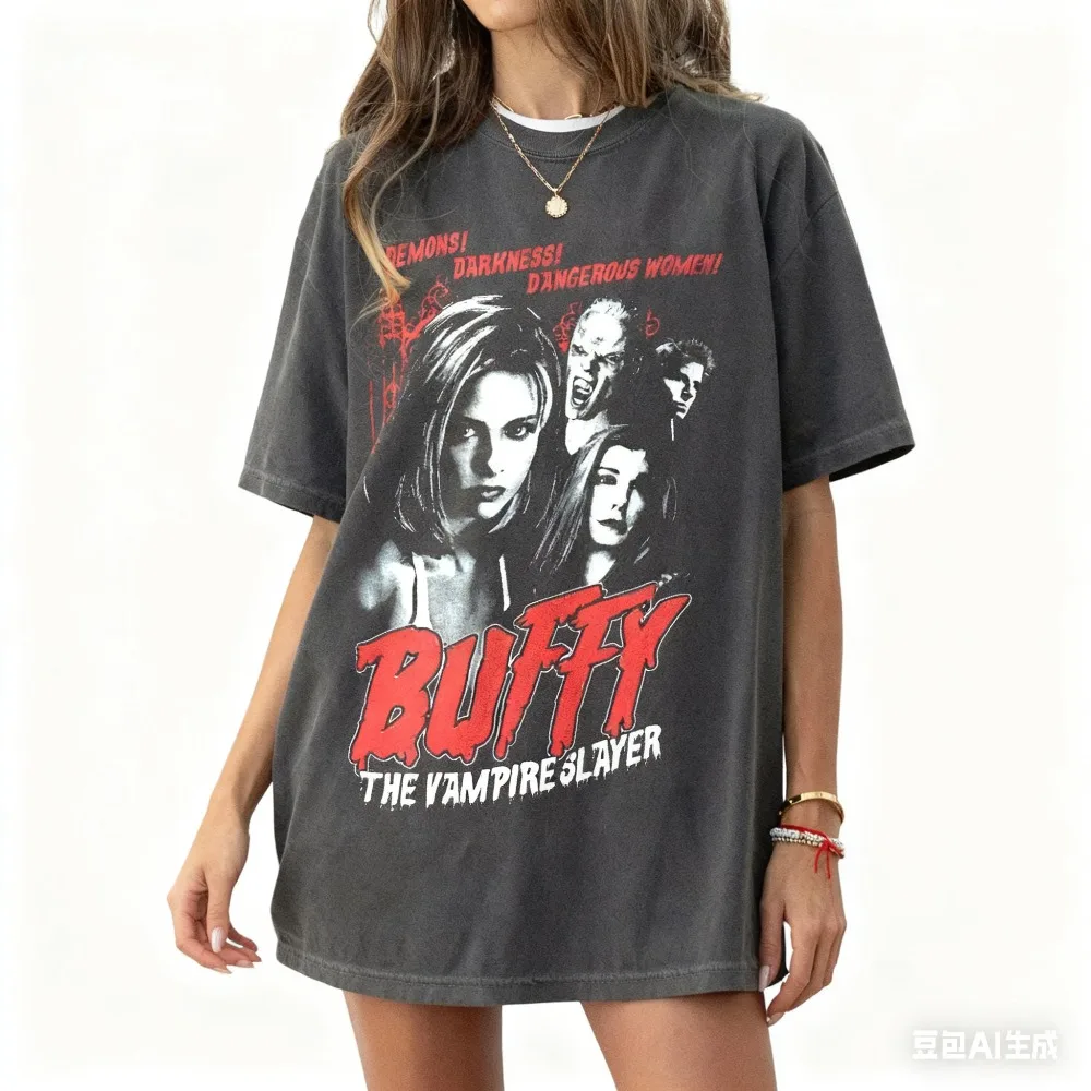 Buffy The Vampire Slayer Sunnydale Graphic T-shirt Vintage Washed 90s Gothic Harajuku Unisex Oversized Short Sleeve Tee Tops