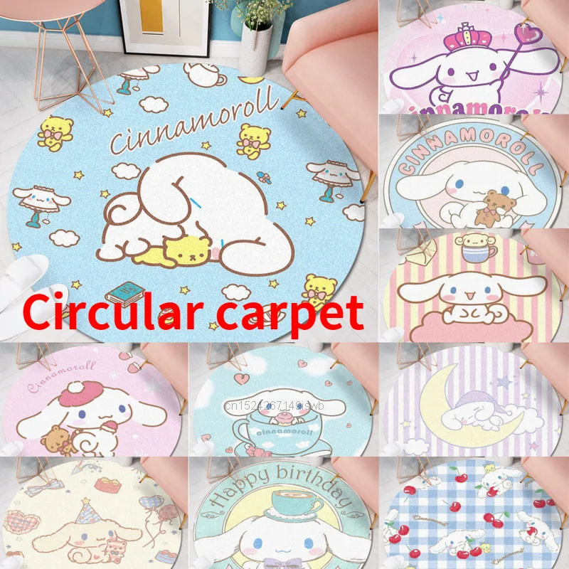 Sanrio Carpet Floor Rug Cinnamoroll Room Decor Carpet Cute Cartoon Round Mat Crystal Velvet Children Bedroom Living Room Decor