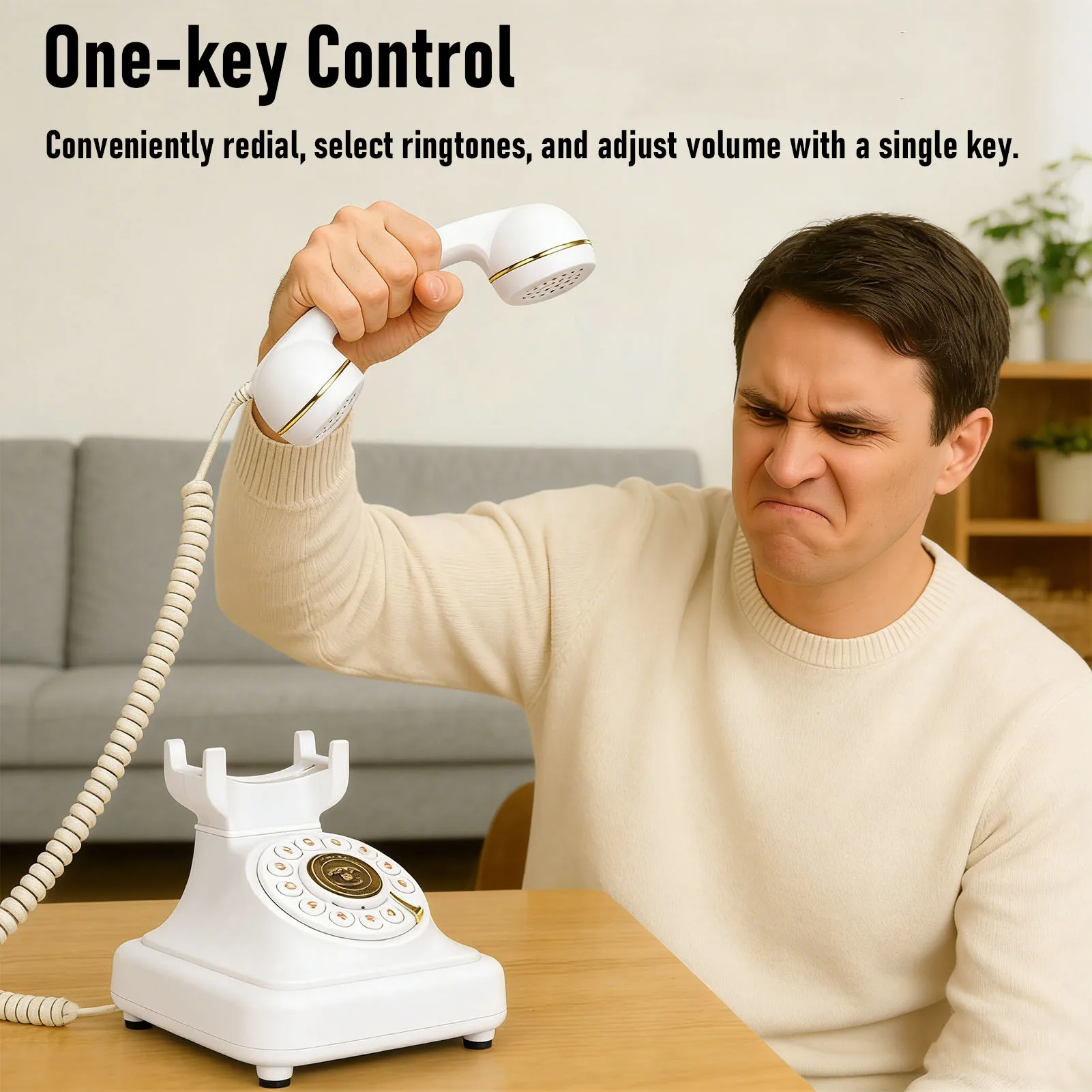 【New】Retro Bluetooth Landline Phone with Handset Speakerphone White USB Rechargeable Cordless Bluetooth Desk Phone for Home