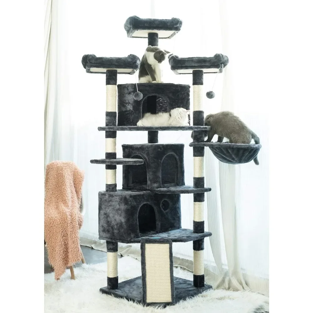 Board Toys for Cats Products Scratching Posts XL Size Cat Tree 3 Cozy Perches Activity Center Stable for Kitten/Big Cat Gray Pet