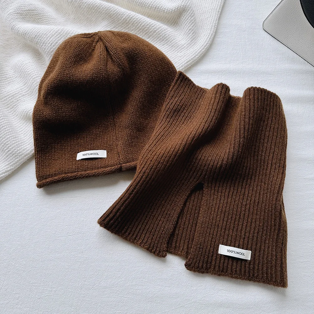 2 pièces/ensemble tricoté anneau écharpe femmes 100% laine chapeau hiver chaud foulards solide casquette conception doux cachemire Pashmina col foulard