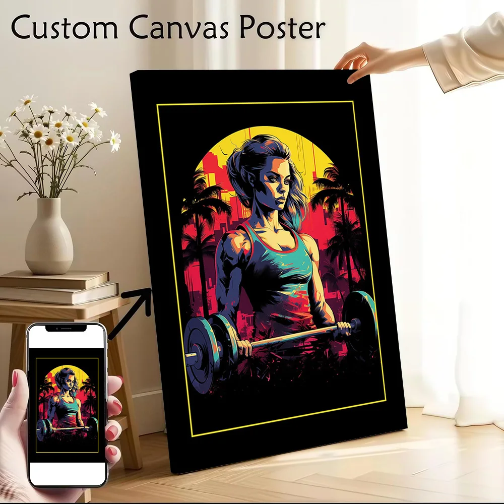 Woman Lifting Weights Printed Canvas Poster Personalized High Quality Wall Art Paintings for Vintage Decor Living Room Wand Deko