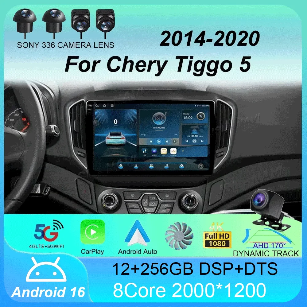 Android 16 Car Radio Carplay Auto For Chery Tiggo 5 2014 2015 - 2019 2020 GPS Multimedia Player Stereo WIFI+4G 360 Camera DSP BT