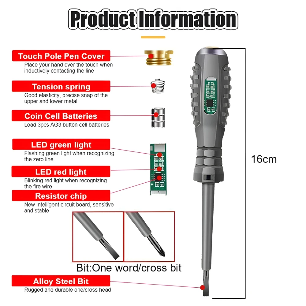 Imagem -06 - Caneta Testadora de Tensão Inteligente Lápis de Teste de Indução ac sem Contato Detector de Potência Voltímetro Indicador Chave de Fenda Elétrica