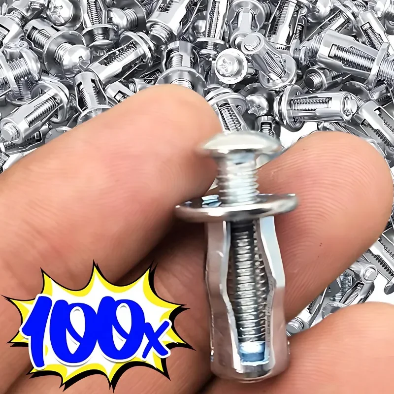 100PCS Petal Shape Rivet Nut Screw Bolt Kit Expansion Metal Rivetnut Panel License Plate Clamp Lock Jack Nuts Wall Fasteners
