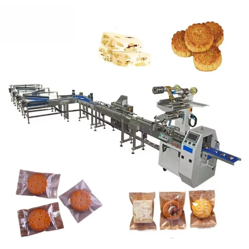 Automatic Pouch Flow Egg Roll Meat Floss Cakes Wafer Biscuit Bur Sealing Machines Pillow Bag Plastic Food Packaging Customized