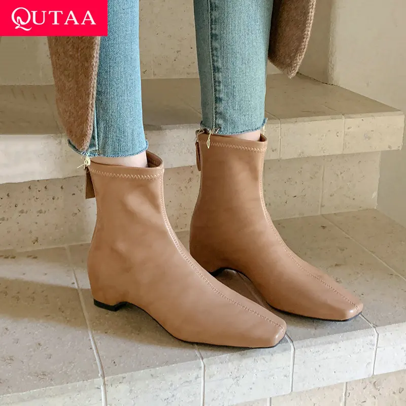 

QUTAA 2026 News Fashion Winter Microfiber Women Ankle Boots Autumn Zipper Shoes High Heels Square Toe Lady Short Boots 34-40