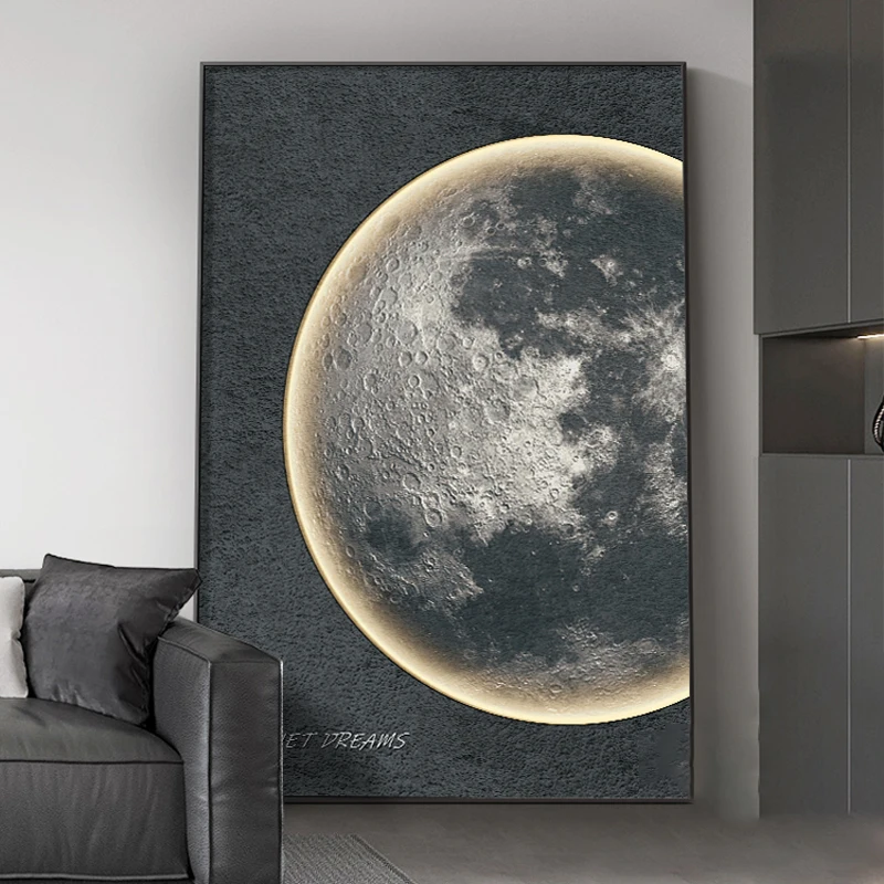 Modern Dream Moon LED Mural Painting Living Room Sofa Background Wall Floor  Hanging Painting Corridor  Decoration Mural Light