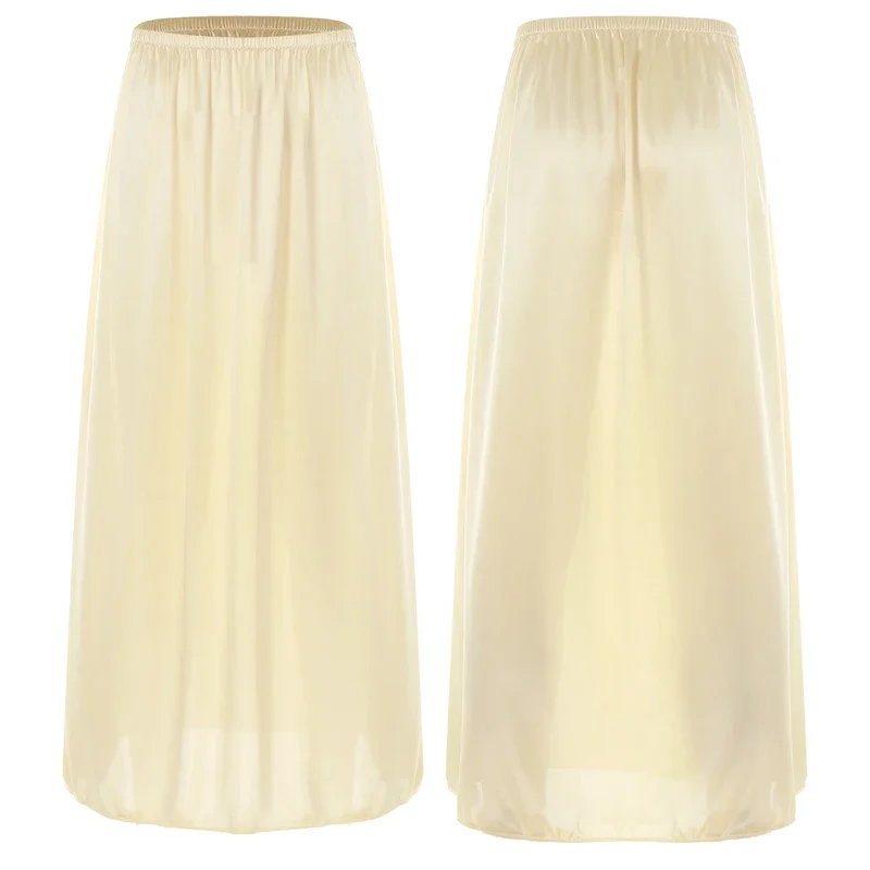 RT01 femmes mince Satin glisse jupe dentelle ourlet jupe vêtements élégants ceinture élastique couleur unie jupe intérieure & Gf1