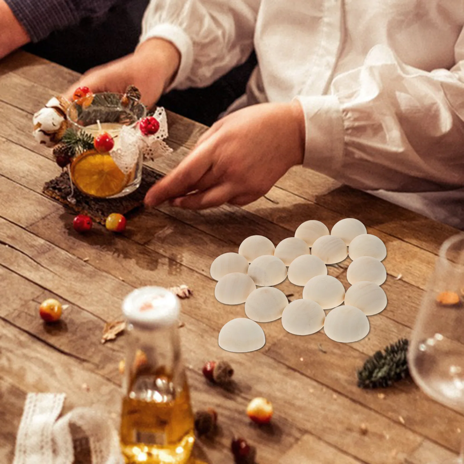 

100Pcs Half Craft Beads Natural Wood Mini Hemisphere Beads DIY Jewelry Making Supplies for Bracelets Garlands Photo Frame Crafts