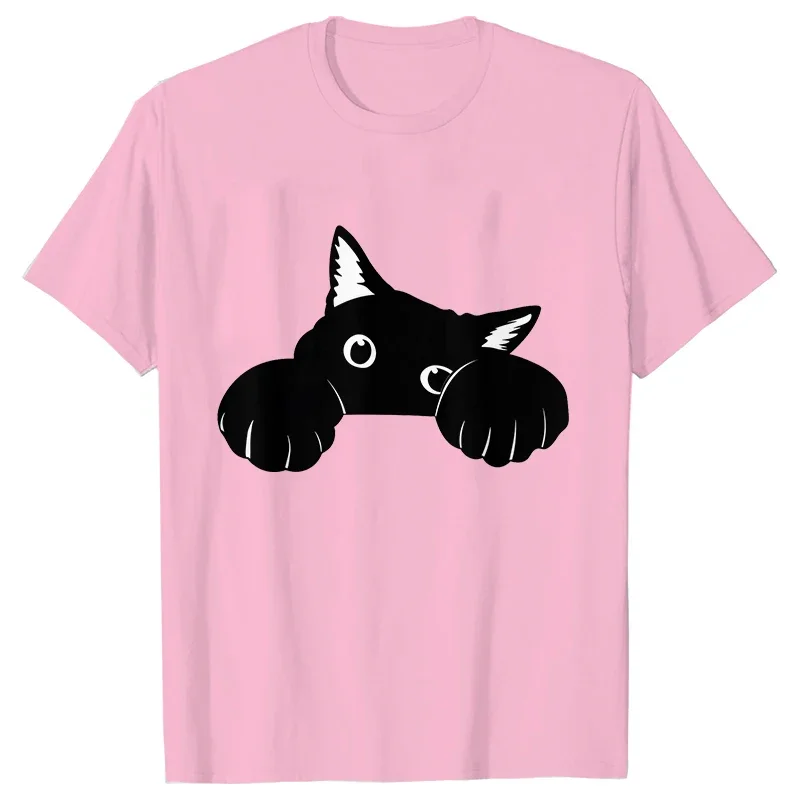 Bonito gato preto harajuku camiseta feminina verão legal camisa curta camisetas engraçado amante do gato y2k topos hip hop streetwear roupas femininas