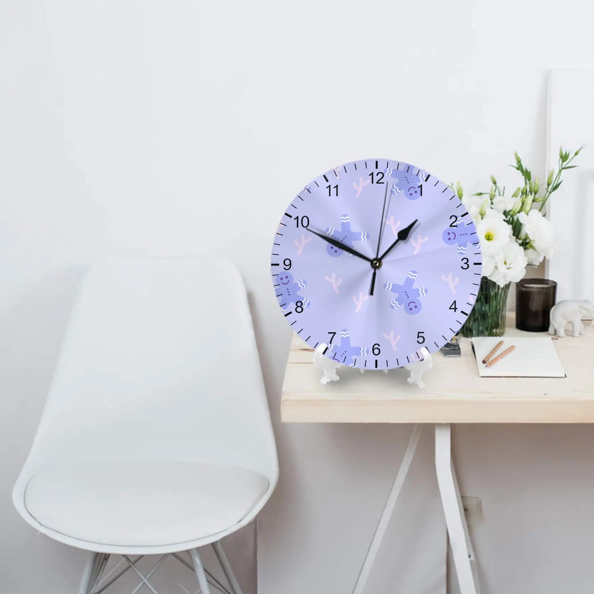Purple Gingerbread Man Round Wall Clock, Silent Non-Ticking Eco-Friendly Battery Operated Clock for Home Decor