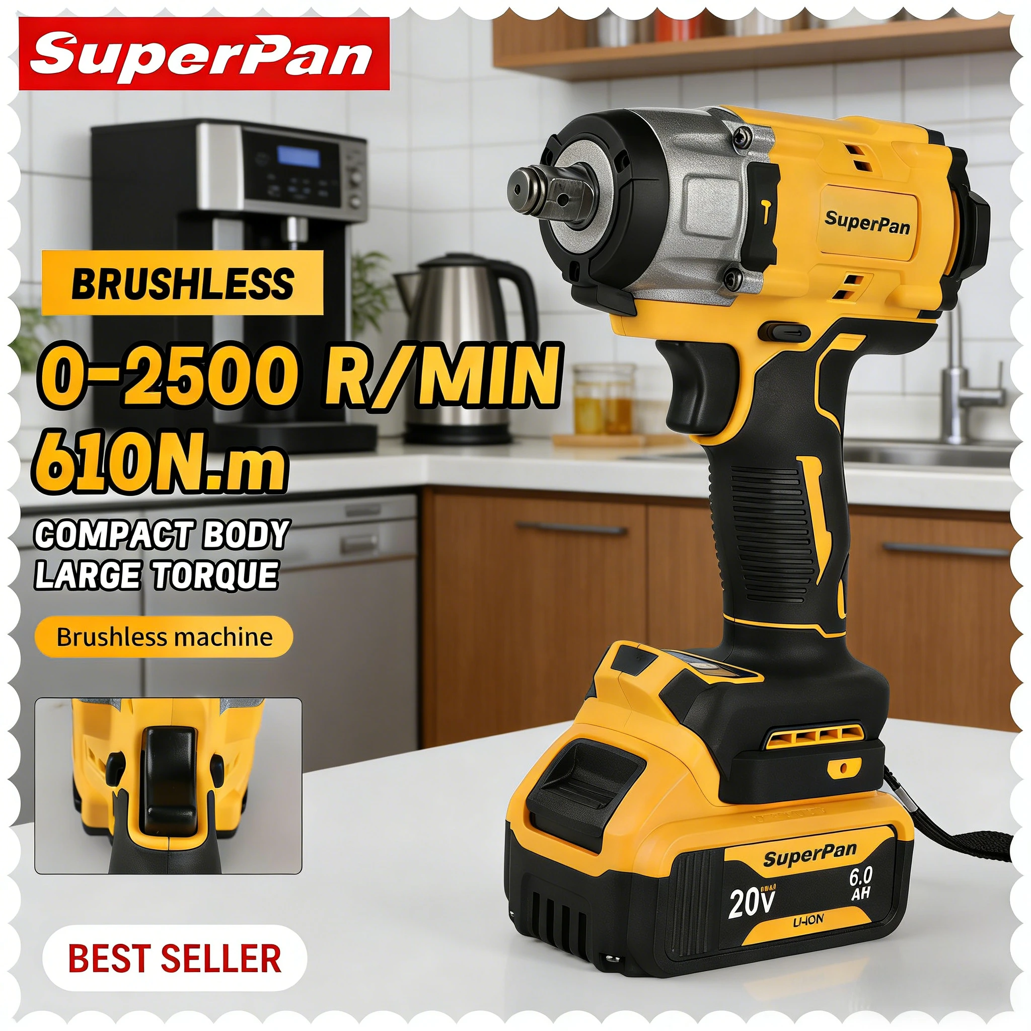 

SuperPan SP922 Heavy Duty Wrench Automotive Repair Tool 1/2" Drive Size For Industrial Service Work for dewalt 20V battery pin