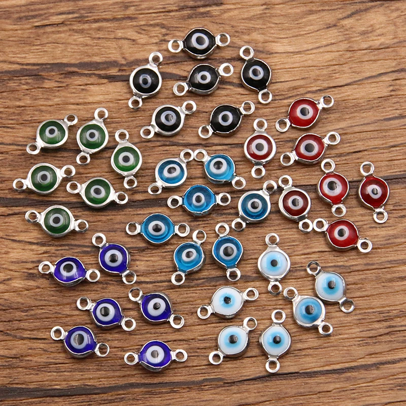 10Pcs 7X13mm 6 Color Stainless Steel Round Eye Connector Pendant DIY Bracelet Necklace For Jewelry Making Accessories