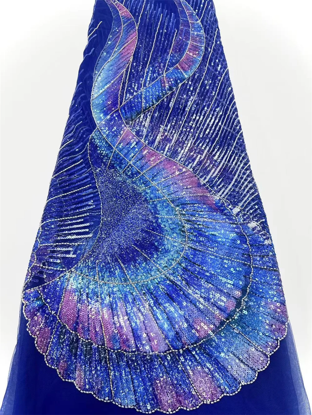 

Latest Design Mesh Colorful Gradient Sequin Lace Fabric 3D Embroidery 2025 High Quality French Beaded Lace Party Dress Sewing