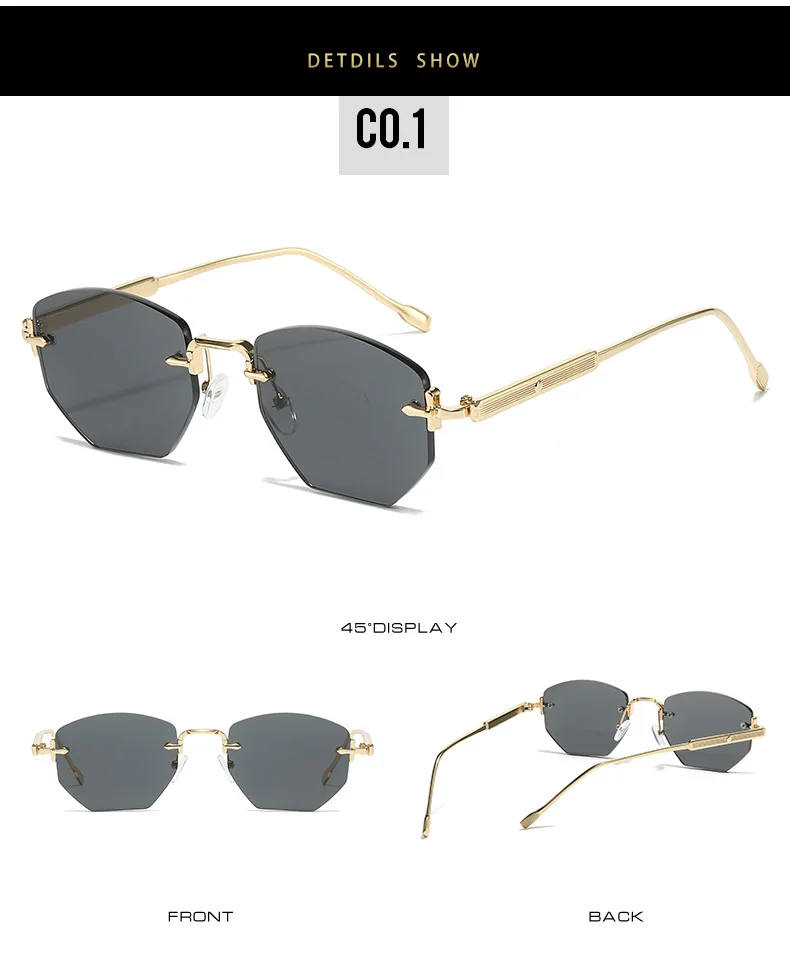 2025 neue Randlose Sonnenbrille Frauen Marke Mode Luxus Uv400 Damen Polygon Sonnenschutz Reise Brillen – Detail 6
