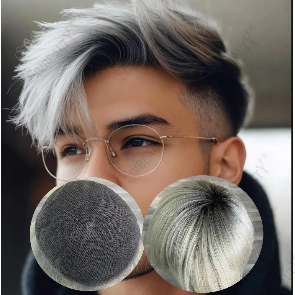 

New Full French Lace Men Toupee 1bT60 1b80 Grey Black Blonde Natural Human Hair Systems Breathable Male Hair Capillary Prothesis