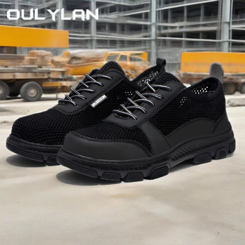 

Oulylan Summer Breathable Mesh Safety Shoes Men Steel Toe Anti Smashing Work Footwear Casual Anti Piercing Protection Boots