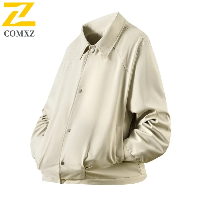 سترة COMXZ للأعمال بياقة واقفة للرجال، سترة واقية مريحة غير رسمية بلون سادة، نمط يومي، ملابس خارجية خريفية خفيفة الوزن