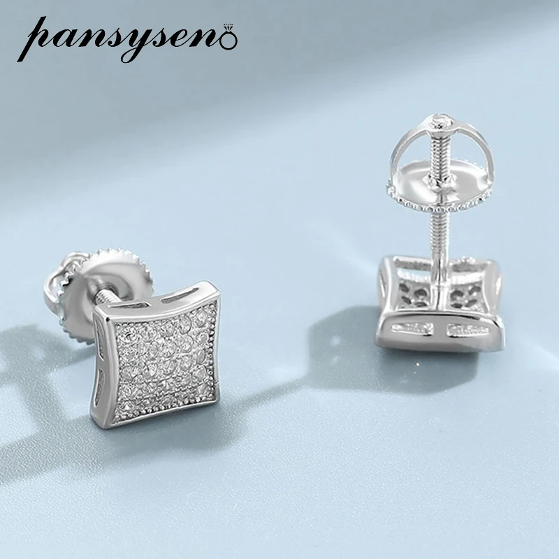 

PANSYSEN Hiphop Rock 925 Sterling Silver Full Diamond Screw Stud Earrings for Women Man Wedding Party Fine Jewelry Drop Shipping