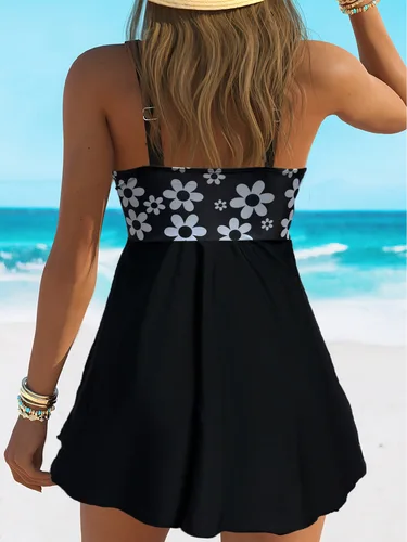 Imagen 2 del producto Conjunto de Tankini con estampado negro, novedad de 2025, trajes de baño de dos piezas, traje de baño de talla grande, trajes de baño para mujer, ropa de playa, Bikini, traje de baño