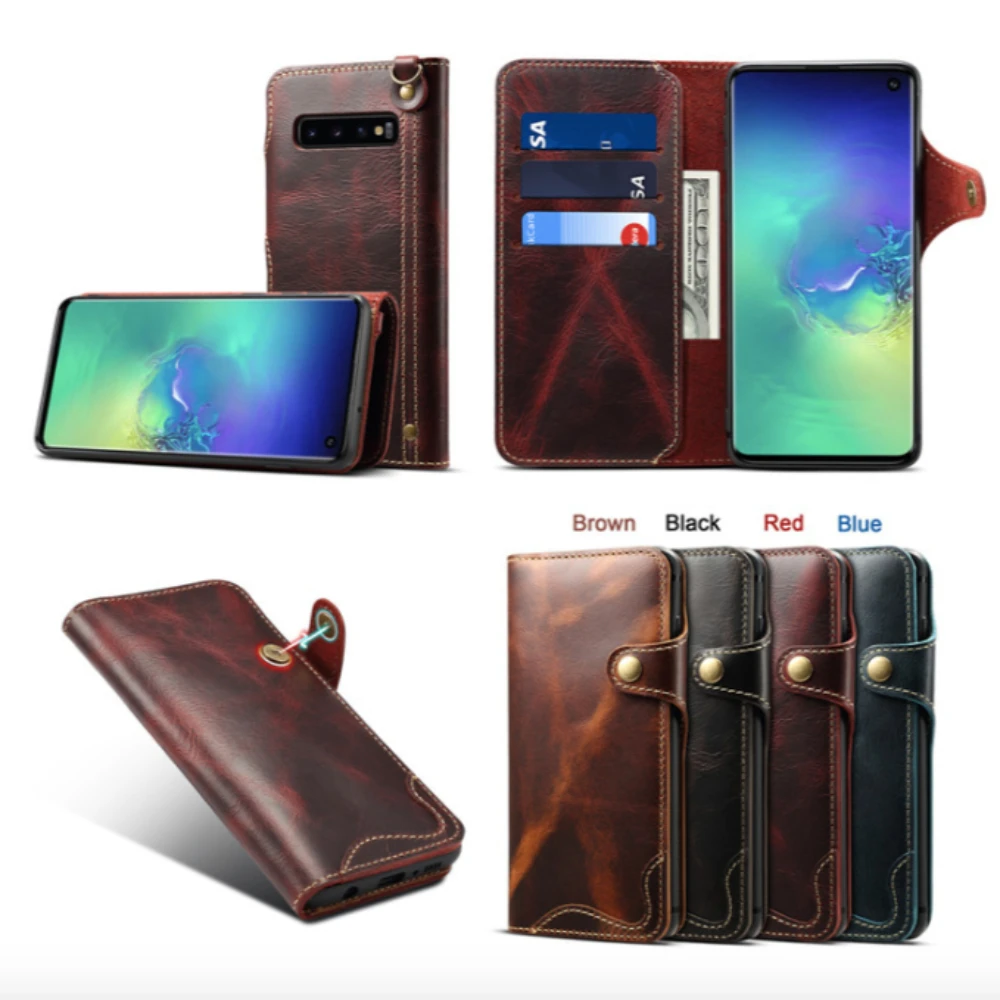 

Genuine Leather Wallet Case for Samsung Galaxy S10 Plus S10+ S10E S20 Ultra S20+ Phone Sleeve Bag Retro Vintage Flip Cover Clasp
