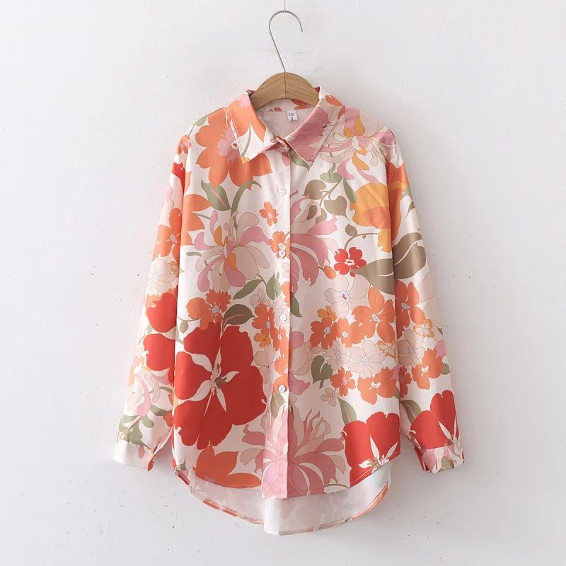 

Korean Fashion Shirts for Women Long Sleeve Button Down Tops Casual Work Shirts Floral Print Elegant Blouses Camisas Y Blusas