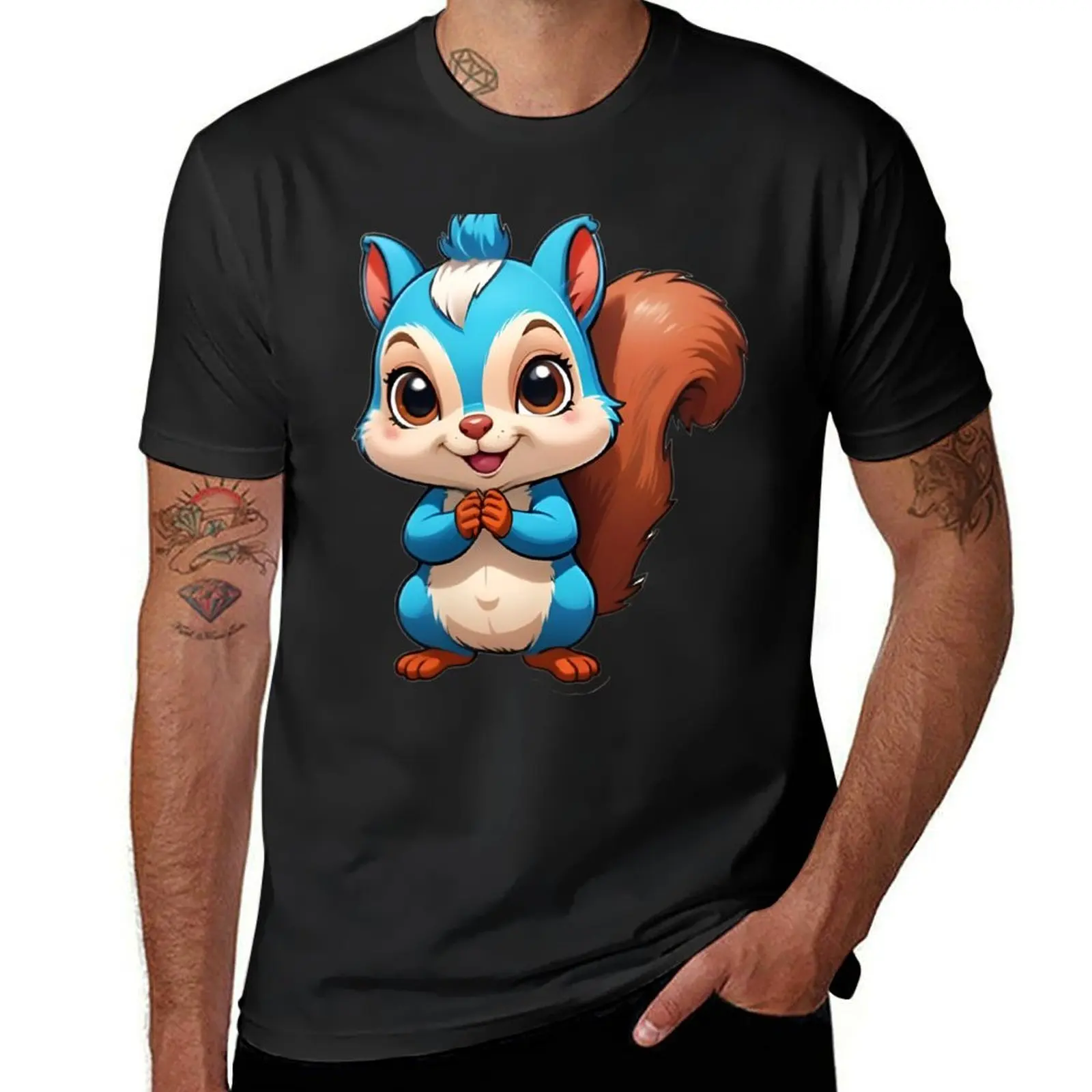 Cute Squirrel sticker T-Shirt vintage clothes graphics sports fans sweat men t shirts