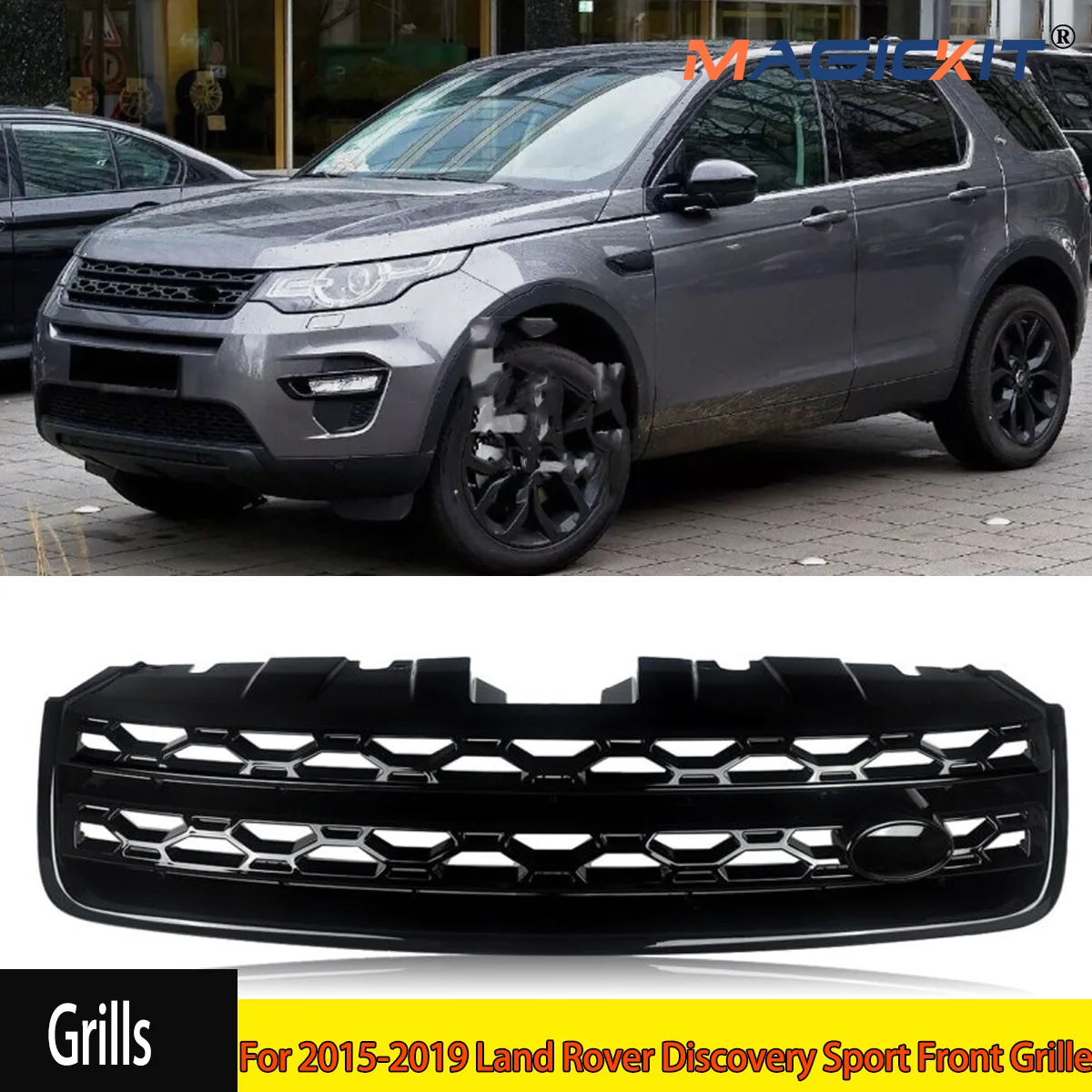 MAGICKIT Factory Style Front Grille Gloss Black For Land Rover Discovery Sport 2016-2019 CAR Accessories