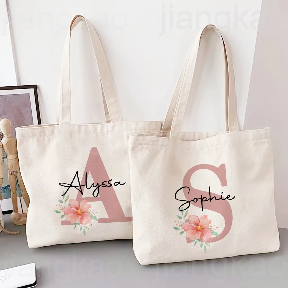 

Personalized Initial with Name Tote Bag Women Canvas Shoulder Bags Monogram Shopping Bag Handbags Birthday Wedding Gifts for Her