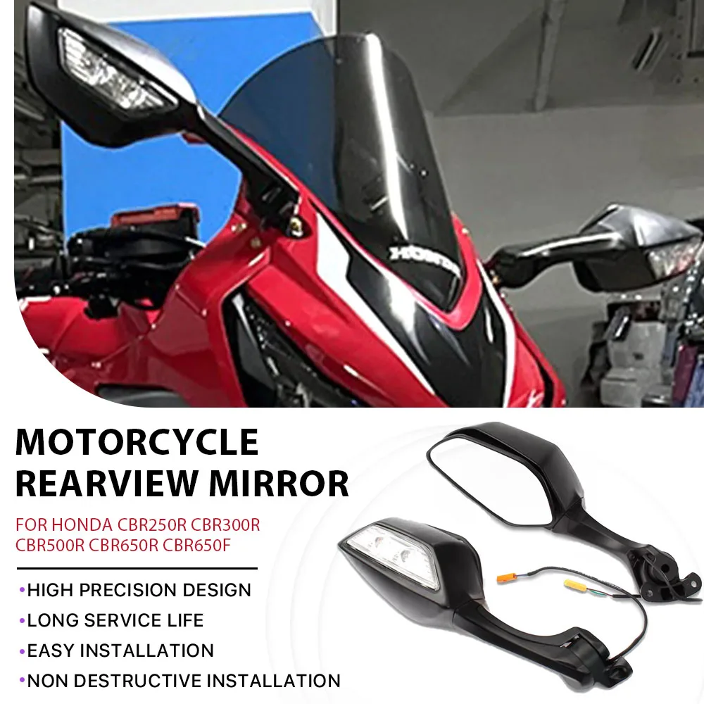 

Подходит для Honda CBR250R CBR300R CBR500R CBR650R CBR650F мотоциклетное зеркало заднего вида левый и правый указатель поворота зеркало с фиксированным крылом