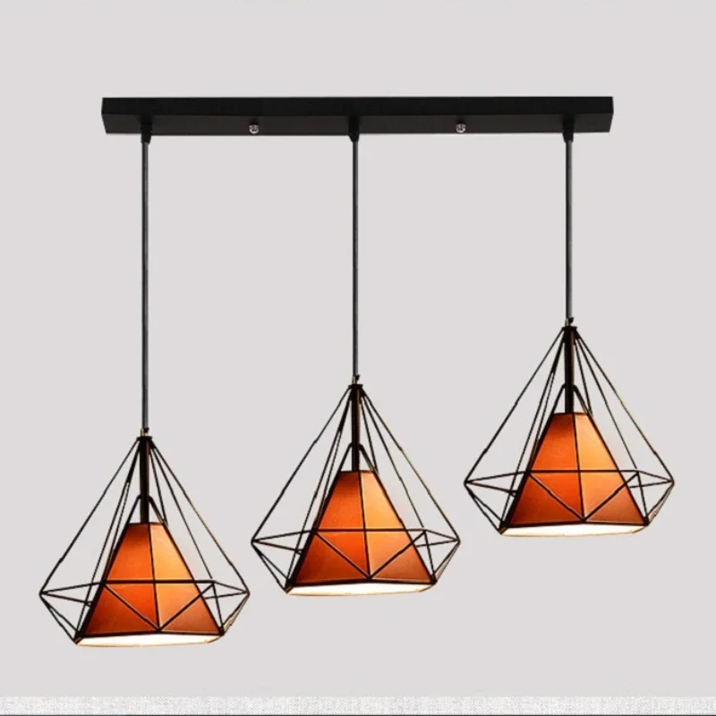 Diamond Shape Metal Pendant Lamp Creative Retro Iron hanging fixture light for Dining room/Living Room/Industry No bulb