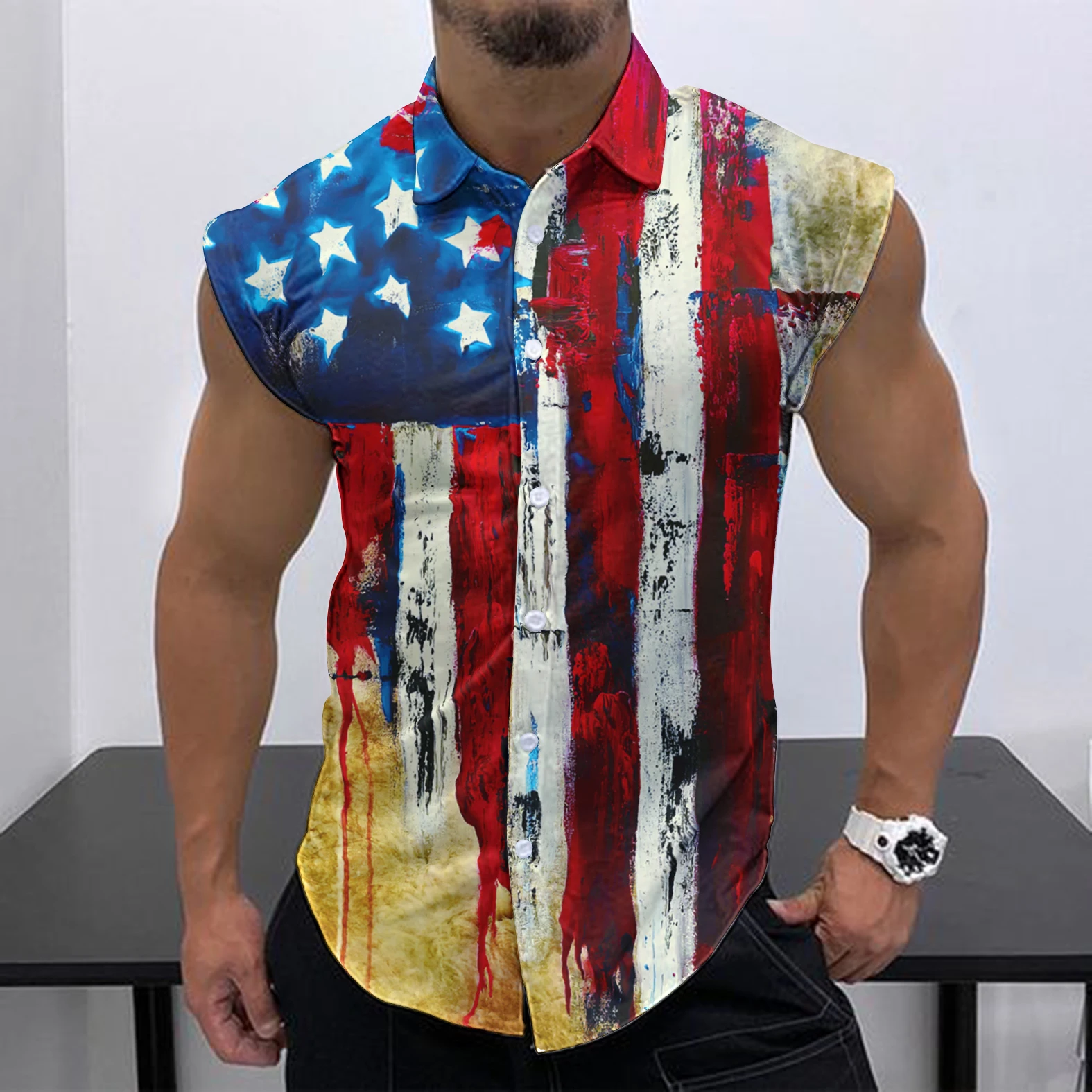 2023 Summer New Men Sleeveless Shirt Fashion Street European-American Style Leisure Beach Holiday Party Trend HD 3D Print Shirt