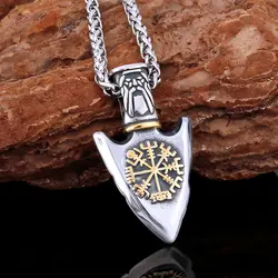 316L Stainless Steel Pendant Viking Rune Compass Necklace For Men With Curb Chain Male Spear Arrow Style Necklace Jewelry Gifts