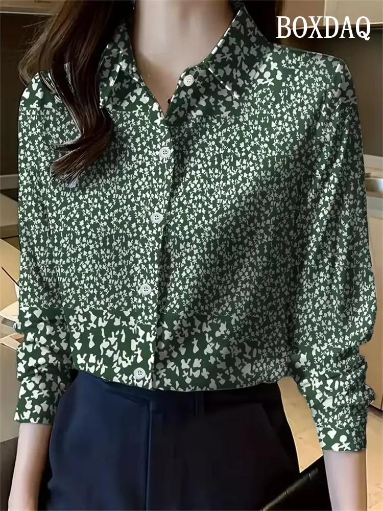 

New Autumn Women's Lapel Shirts Fashion Floral Pattern Single Row Button Long Sleeve Shirt Daily Blouse Ladies Tops Casual Shirt