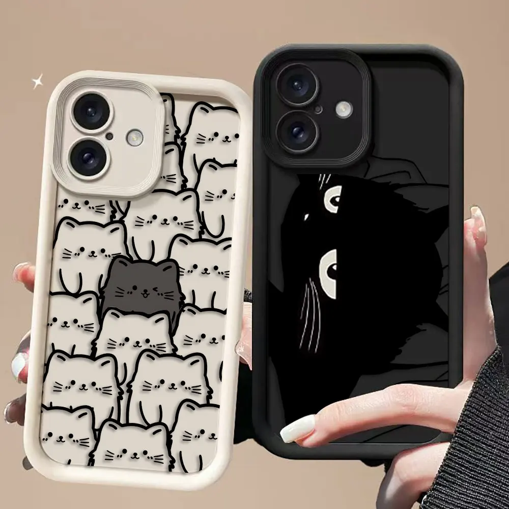 

Funny Black Cartoon Cat Cover Phone Case For Redmi NOTE 9 9S 10 10S 11 11S 11T 12 12S 13 14 PRO PLUS 4G 5G Silicone Case Shell