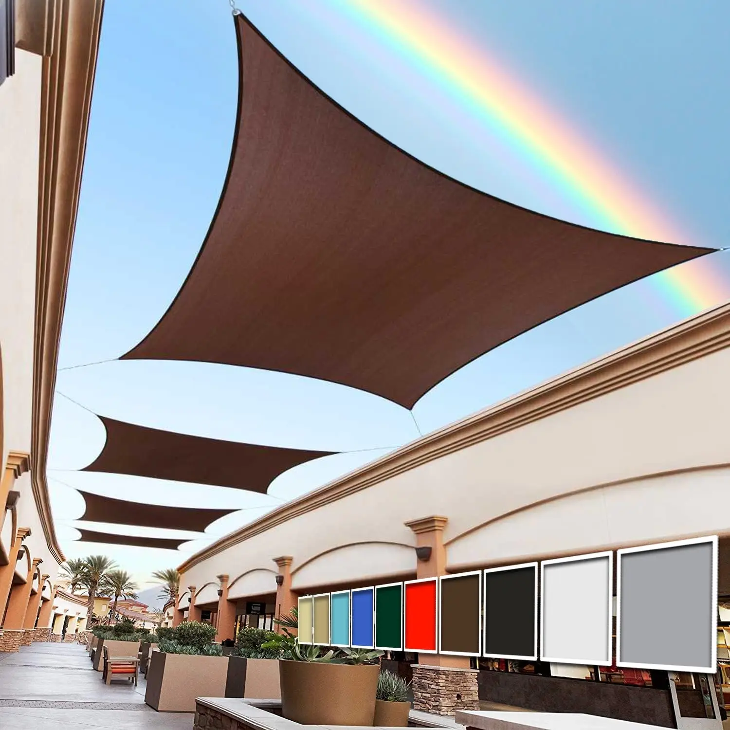 

12' x 12' Brown Square Sun Shade Sail Canopy with 95% UV Protection, Heavy Duty Fabric, 5-Year Warranty