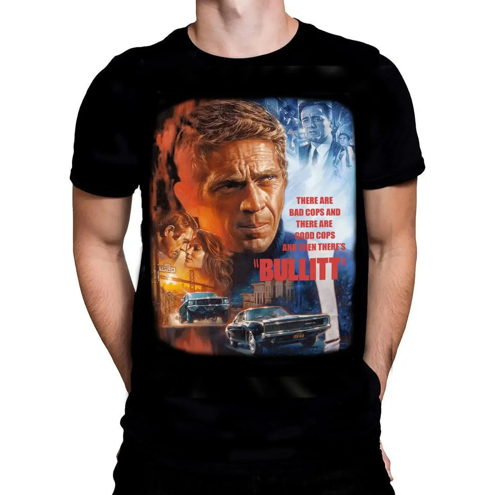 Bullitt Bad Cop Good Retro Action Movie T Shirt vintage Washed Stylish Stretched Soft Slightly Casual Unisex designer clothes
