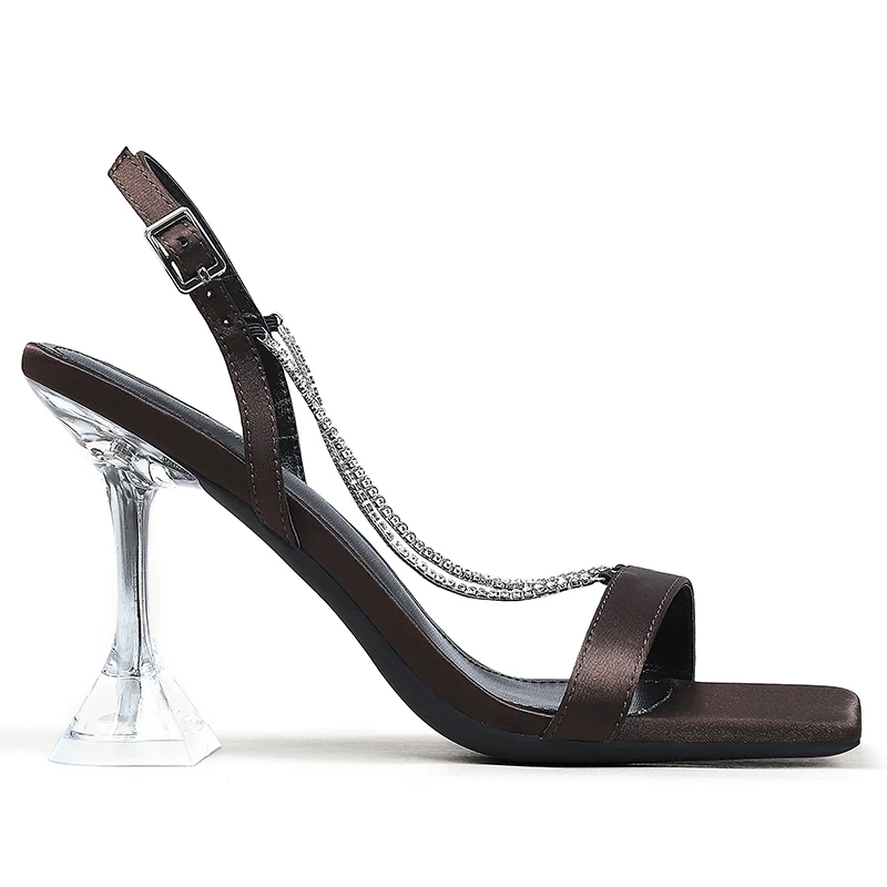 Summer New Women's High Heels Black Silk Strap Fashion Sandals