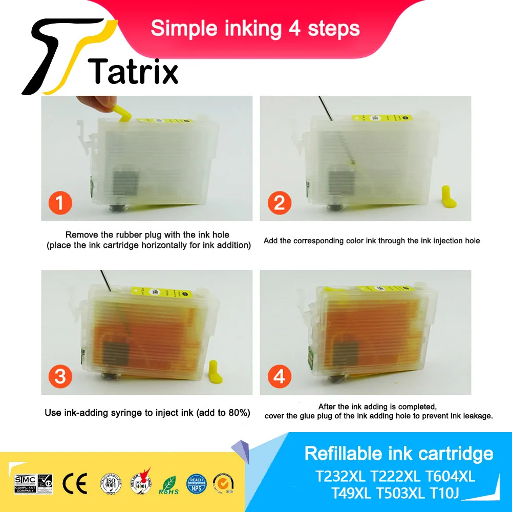 T604XL T232XL T222XL T49XL T503XL T10J Refillable Ink Cartridge for Epson XP-2200 2205/XP-3200/XP-5200 WF-2950 Printer.NO CHIP