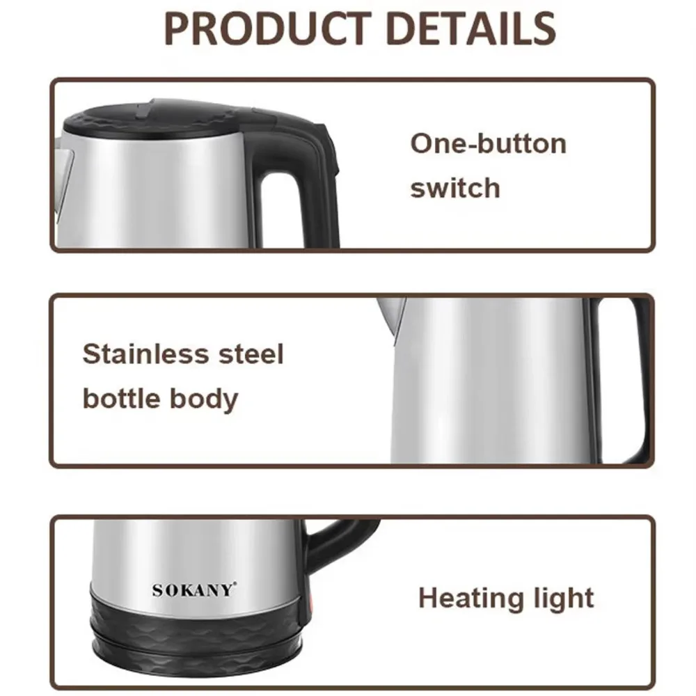 Sokany Modern Stainless Steel Bpa-Free 2.3L Hot Water 1500W Fast Boiler Electric Tea Kettle For Boiling Water